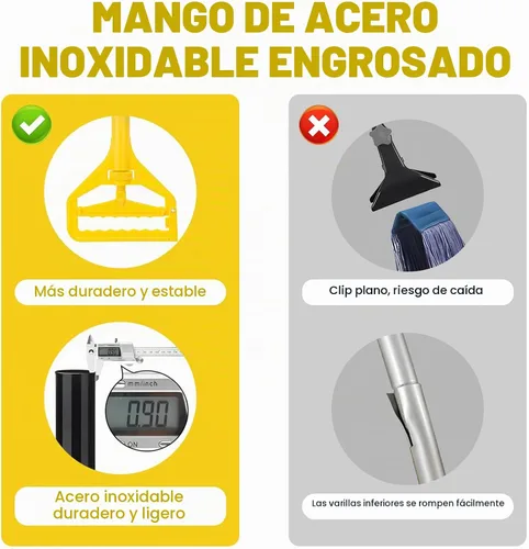 Vista 6 de KeFanta Mango de mopa de 152 cm, mango de mopa comercial resistente, industrial, reemplazo de palo de mopa, cambio rápido, soporte para reemplazo