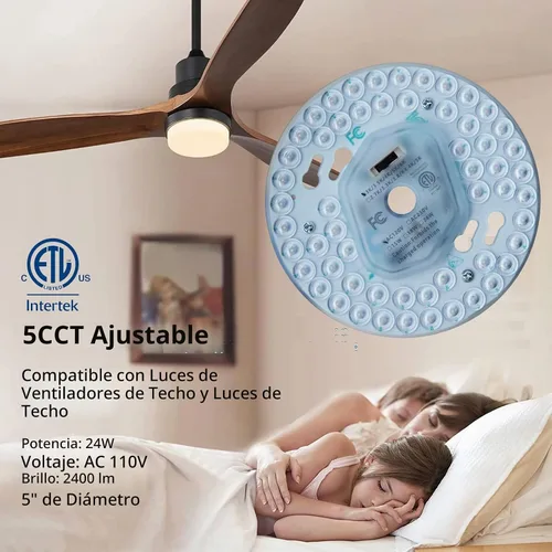 Vista 2 de Ventilador de techo LED regulable de 24 W, luz empotrada, kit de reacondicionamiento del motor, bombilla fluorescente circular de panel LED redondo