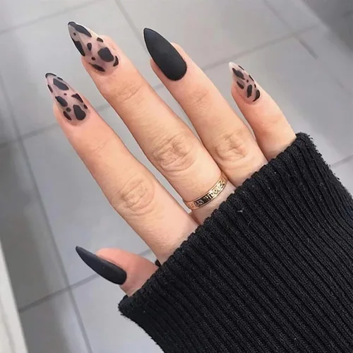 Vista 25 de MISUD - Uñas postizas largas con forma de ataúd, con diseño gótico de vampiro en negro y rojo, acrílico, 24 piezas