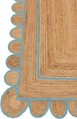 Vista 3 de Manvi Exports - Alfombra festoneada de yute natural turquesa, alfombra bohemia decorativa tejida a mano, alfombra decorativa personalizada (TUR)