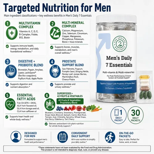 Vista 7 de Daily 7 Essentials Paquete de Vitaminas para Hombres - Paquete de 7 Multivitamínicos y Multiminerales para Hombres Adultos para Energía