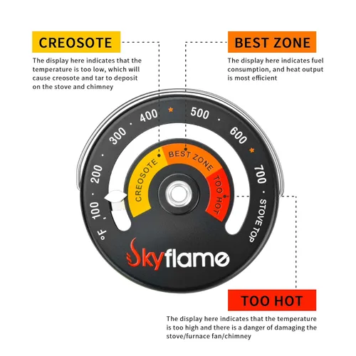 Vista 3 de Skyflame Termómetro superior magnético Medidor de temperatura de estufa de madera con dial grande, accesorios de chimenea para estufas de gas/estufa