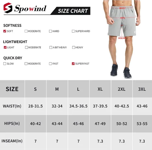 Vista 5 de Pantalones cortos deportivos para correr para hombre, de 7 pulgadas, de secado rápido, ligeros, para entrenamiento, gimnasio, tenis, 3 bolsillos