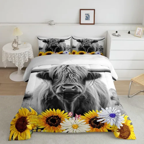 Vista 30 de Erosebridal Juego de edredón tamaño individual de animales del bosque, juego de ropa de cama de oso marrón para niños y niñas, edredón de plumón