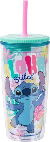 Vista 15 de Silver Buffalo Disney Lilo y Stitch Saludos desde Hawái con Scrump, Vaso de doble pared con forma de piña, 473 ml (16 oz)