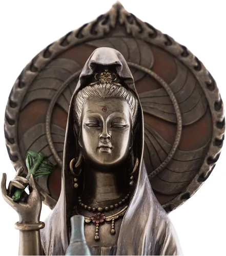 Vista 5 de Top Collection Estatua de Guan Yin de pie en pedestal de loto, escultura de Quan Yin de la diosa de la compasión y la misericordia de Asia oriental