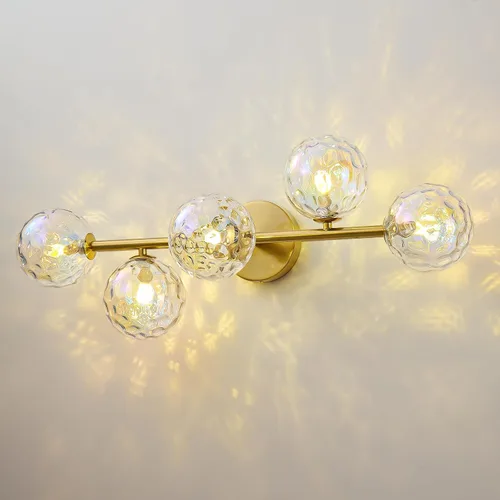 Vista 11 de Luminarias de Espejo de Tocador de Baño: Aplique de Pared de Baño Regulable de 5 Luces - Luces de Tocador de Latón Dorado con Pantalla de Vidrio