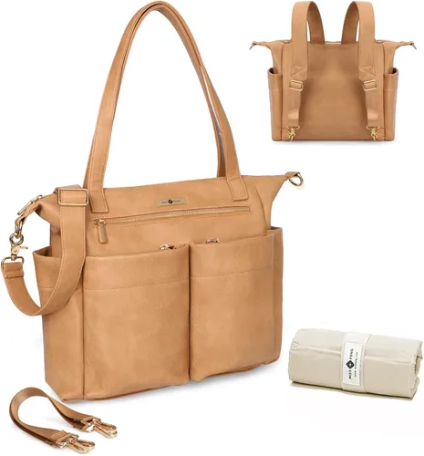 Vista 10 de miss fong Bolsa de pañales, bolsa de bebé, bolsa de pañales de cuero, bolsa de mano para bebé con 9 bolsillos, bolsa grande para mamá con bolso Negro
