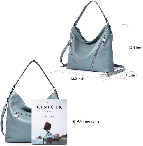 Vista 2 de BOSTANTEN Bolso de mano de piel para mujer, grande, con bloqueo RFID, color azul