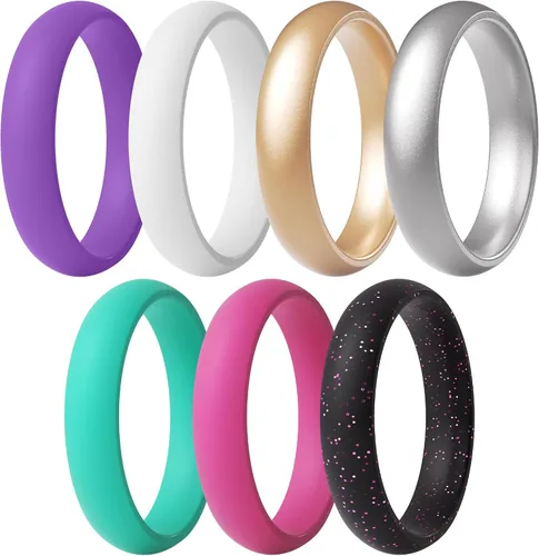 Vista 41 de ThunderFit Anillos de aniversario de silicona para mujer, 5.5 mm de ancho, 2 mm de grosor, bandas de goma de boda, paquete múltiple variado 1-12