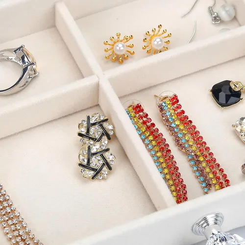 Vista 2 de Organizador de joyas de acrílico, caja organizadora de almacenamiento de cosméticos de maquillaje, caja de joyería transparente con 3 cajones, caja