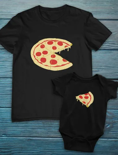 Vista 4 de Tstars Pizza Pie & Slice Daddy and Me - Conjunto de camisas a juego para el día del padre, papá, bebé