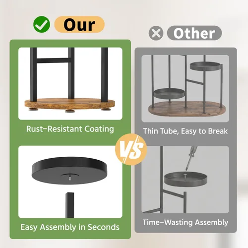 Vista 4 de LASZOLA Soporte de metal de 3 niveles para esquina interior, soporte de madera resistente para múltiples plantas, estante de exhibición de macetas