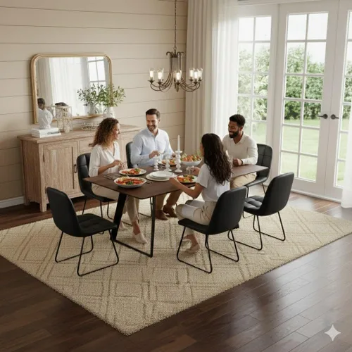 Vista 23 de ZckyCine Mesa de Comedor Moderna de Mediados de Siglo y Sillas para 4 Rectangular de Madera Expandible que Ahorra Espacio Multifuncional Marrón