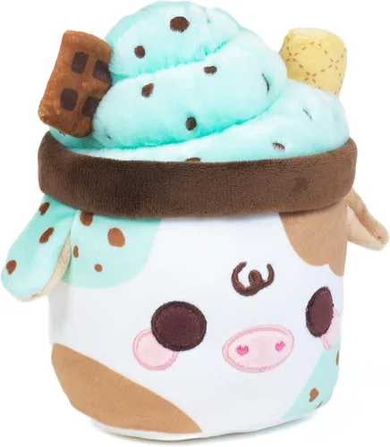 Vista 5 de Cuddle Barn PlushGoals Mooshake con chispas de chocolate menta Juguete de peluche súper suave con aroma kawaii, 7 pulgadas