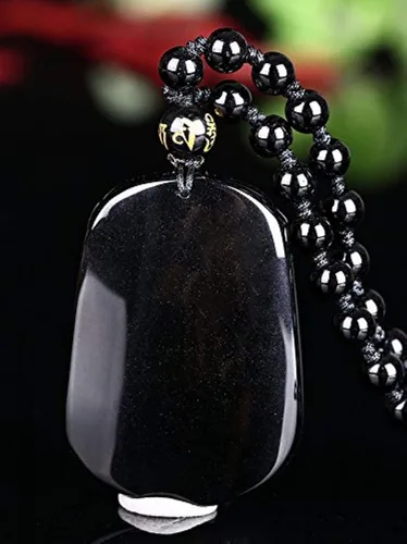 Vista 4 de Collar de animales de zodiaco chino con cuentas de obsidiana natural con cadena de cuentas ajustable Obsidiana Obsidiana