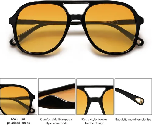 Vista 2 de SOJOS Gafas de sol polarizadas retro cuadradas estilo aviador para mujer y hombre de los años 70 vintage doble puente SJ2174