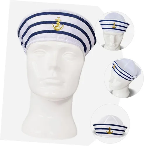 Vista 8 de Sombrero de capitán para hombres y mujeres y sombrero de marinero a rayas, accesorio de cosplay para fiestas en barcos, escenarios y eventos
