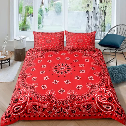 Vista 9 de Juego de funda de edredón de bandana morada, tamaño individual, juego de ropa de cama de 2 piezas de cachemira para decoración de dormitorio, funda