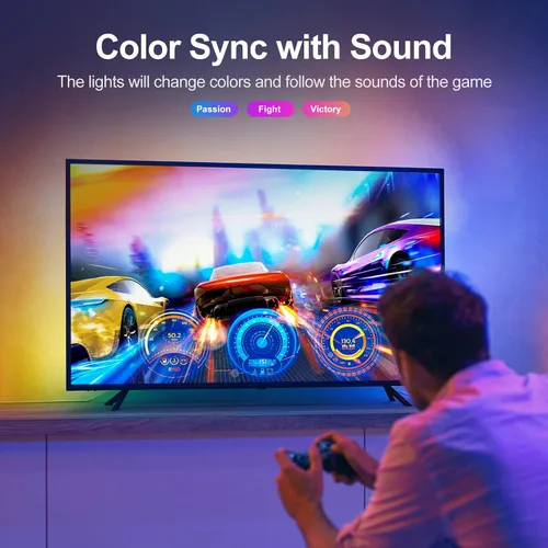 Vista 2 de Tira LED para TV, luces LED RGB inteligentes de 3.28 pies para televisores de 24 a 32 pulgadas, sincronización de música, aplicación Bluetooth