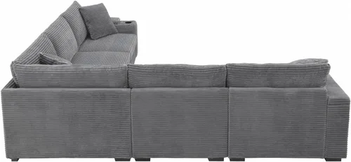 Vista 29 de Sofá modular de 103 pulgadas con 2 consolas acrílicas, juego de sofá en forma de U de gran tamaño con cargador USB, cajones de almacenamiento, Beige