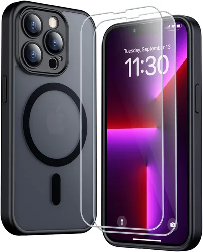Vista 250 de SPIDERCASE Funda magnética translúcida diseñada para iPhone 11, con 2 protectores de pantalla de vidrio templado, antihuellas, para iPhone 11 de 6.1