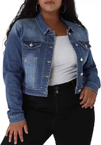 Vista 13 de uxcell Chaquetas de mezclilla cortas con botones de talla grande para mujer con costuras 2025