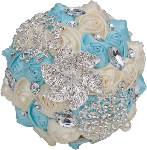 Vista 10 de Ramo de broche para novia pequeña, ramo de boda, ramo de rosas de satén para niña, hecho a medida, ramo floral de boda, arreglo de centro de mesa