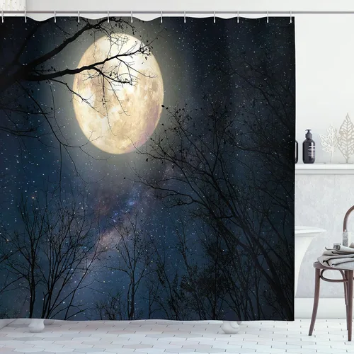 Vista 20 de Ambesonne Decor Collection, juego de cortina con ganchos para regadera Negro Verde