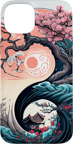 Vista 9 de Funda para iPhone 11 Pro Max Yin Yang Cherry Blossom Bonsái y Great Wave