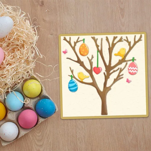 Vista 4 de Estivaux Huevos de Pascua troquelados de árbol para hacer tarjetas, conejito de Pascua, conejos de corte, juegos de troqueles de árbol, pájaros