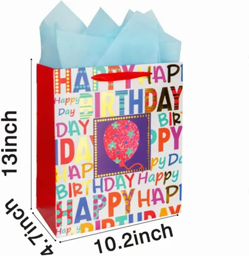 Vista 2 de Paquete de 2 bolsas grandes de regalo de cumpleaños de 12.6 pulgadas para fiesta de cumpleaños con papel de seda