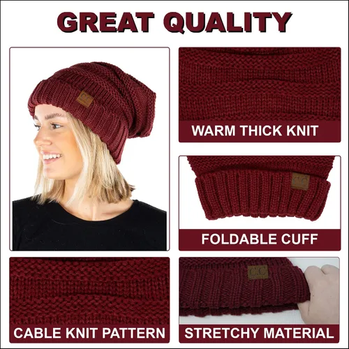 Vista 120 de Funky Junque Gorro de moda de punto trenzado de talla extragrande, grueso, abrigado, suave y holgado
