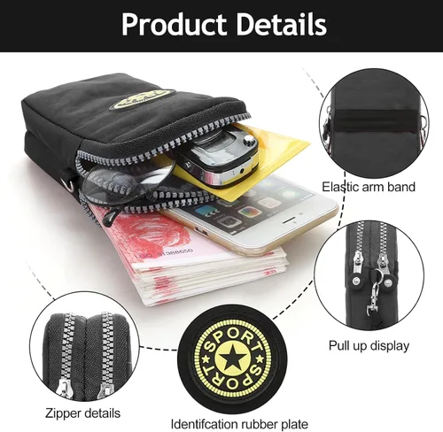 Vista 3 de Bolso cruzado para teléfono para mujer, mini bolso de hombro ligero con cremallera, bolsa de viaje pequeña manos libres para uso diario (negro)