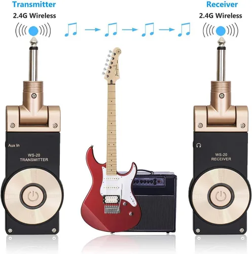 Vista 5 de 2.4G guitarra recargable transmisor inalámbrico receptor inalámbrico sistema de guitarra con 8 horas de tiempo de trabajo