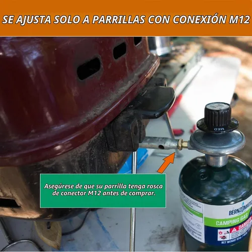 Vista 3 de Regulador de mesa con válvula de control de parrilla de gas propano con salida de rosca M12x1.5 boquilla de 0.028 in, entrada de rosca de cilindro