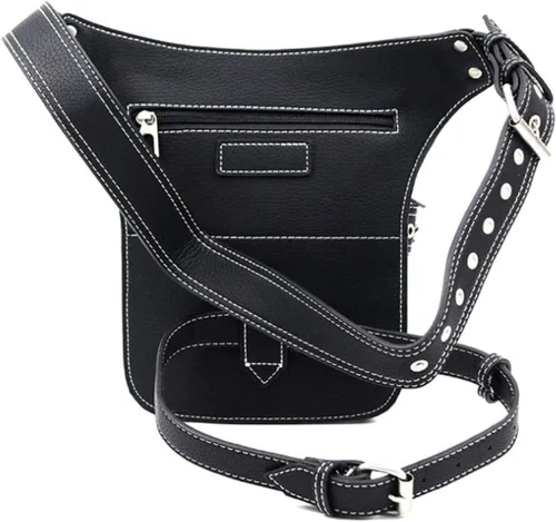 Vista 3 de Riñonera gótica, punk, táctica, para exteriores, bicicleta, motocicleta, ciclismo, senderismo, riñonera para cadera/muslo, bolsa de hombro negra