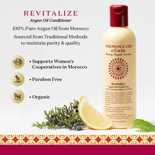 Vista 6 de Moroccan Elixir Acondicionador revitalize de aceite de argán para cabello seco, dañado, teñido y sin sulfatos, parabenos y silicona, acondicionador