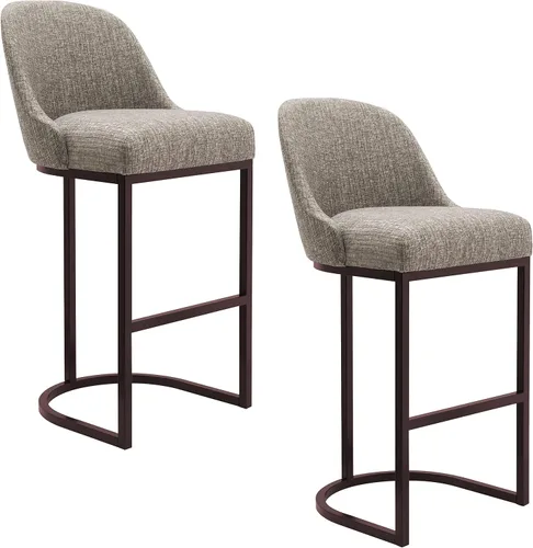 Vista 16 de Leick Home 10133PW/OL Taburete de bar con base de metal, juego de 2, para encimeras de cocina elevadas, mesas altas y bares, asiento moderno de lino