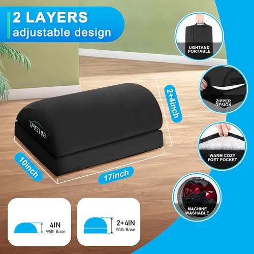 Vista 3 de TALSTILA - Reposapiés para debajo del escritorio en el trabajo, reposapiés con bolsillos cálidos de felpa, reposapiés ergonómico ajustable de espuma