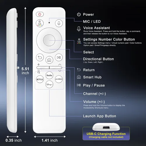 Vista 8 de Control remoto recargable con voz para Samsung - Control remoto inteligente para TV, reemplazo compatible para televisores inteligentes Samsung