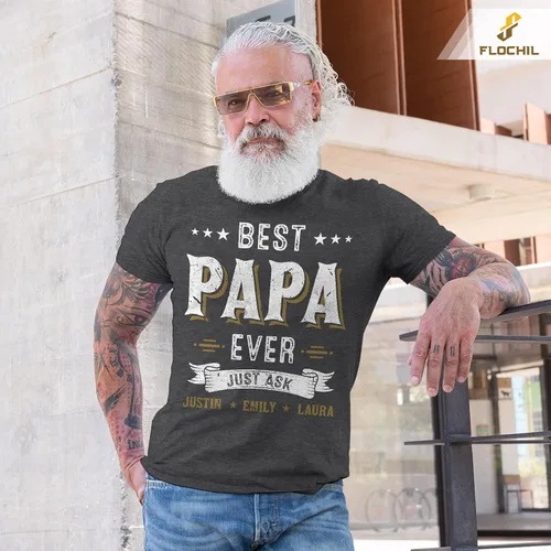 Vista 4 de FLOCHIL Camisetas personalizadas para el mejor papá para hombres, camisa personalizada para papá con nombres de niños, camiseta personalizada