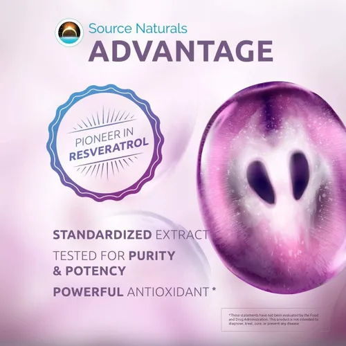 Vista 6 de Source Naturals Resveratrol 200 mg para el Corazón y el Envejecimiento Saludable - 30 Cápsulas Vegetarianas