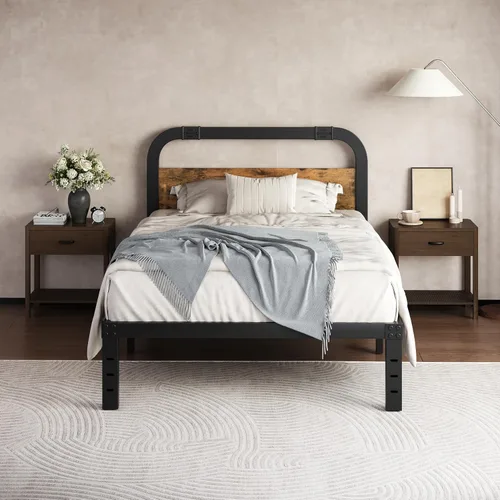 Vista 12 de ZIYOO Base de cama Queen de 14 pulgadas con cabecero, marco de cama de plataforma resistente, no necesita somier, sin ruido, espacio