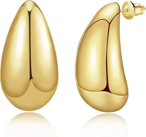 Vista 66 de Aretes de aro gruesos de oro para mujer, chapados en oro de 14 quilates, aretes de aro triple, hipoalergénicos, a la moda, aretes de aro gruesos