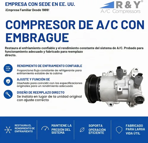 Vista 2 de Compresor de CA RYC y embrague A/C AEG341 (polea de 7 ranuras)