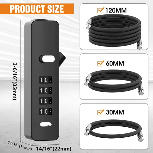 Vista 5 de Cerraduras de cable con combinación, cuerda de alambre de 4 dígitos con combinación de 4 dígitos para cables de acero de 3 longitudes para armario