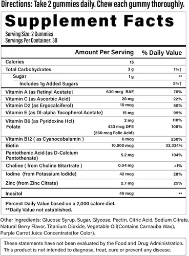 Vista 7 de Gomitas de biotina, vitaminas para la piel y las uñas para hombres y mujeres, vitamina B7 vegana, apoya el crecimiento del cabello y uñas más