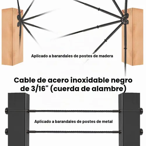 Vista 2 de Cuerda de alambre negro 3/16, cable de acero inoxidable T316, cable de avión de 150 pies, para kit de hardware de barandilla de cable de cubierta