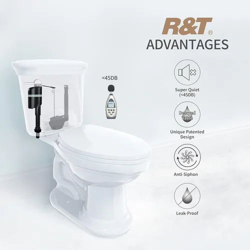 Vista 5 de R&T Kit de repuesto para lavabos de inodoro, válvula de llenado de inodoro y válvula de descarga doble de 2 pulgadas